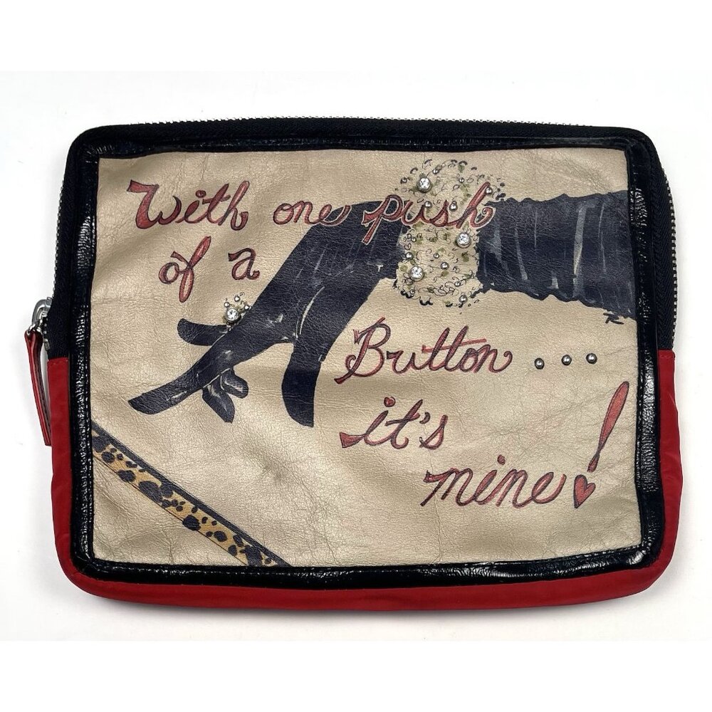 BRIGHTON iPad Tablet Red Nylon & Leather Padded Sleeve With One Push of a Button